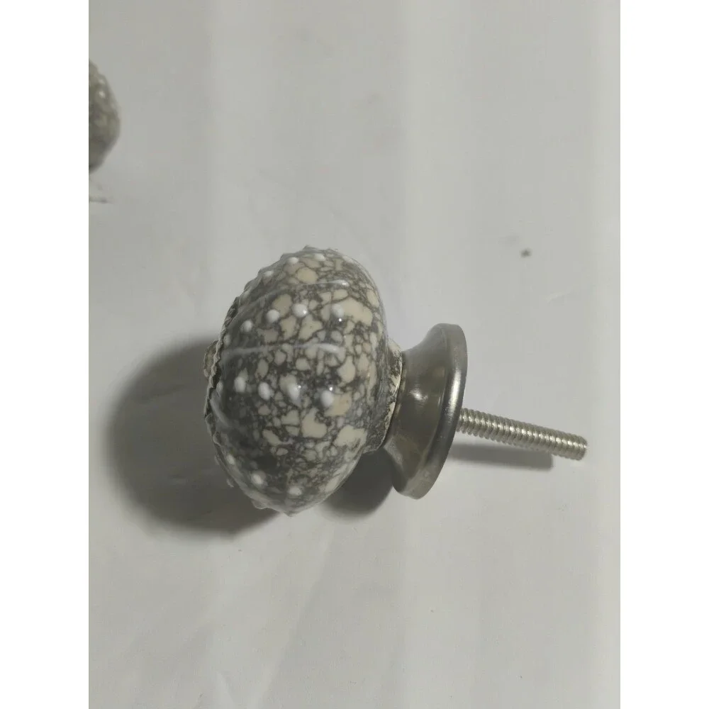 Lot of 5 Sea Urchin Ceramic Drawer Knob Pulls Gray White Beige Silver 1.5